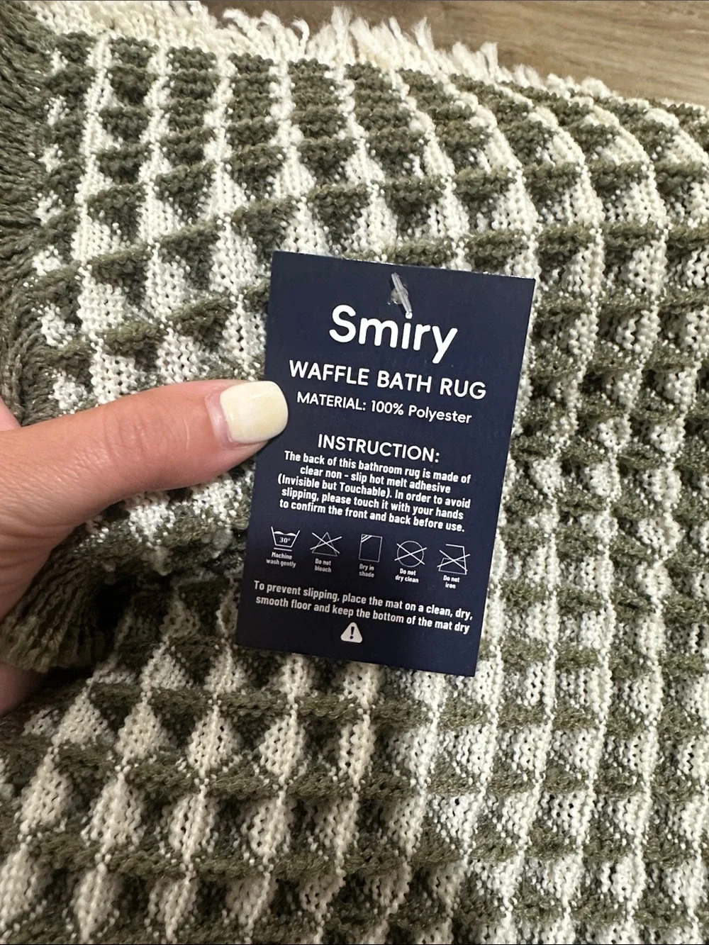 Waffle Weave Throw Rug in Olive and Cream bath mat- non slip